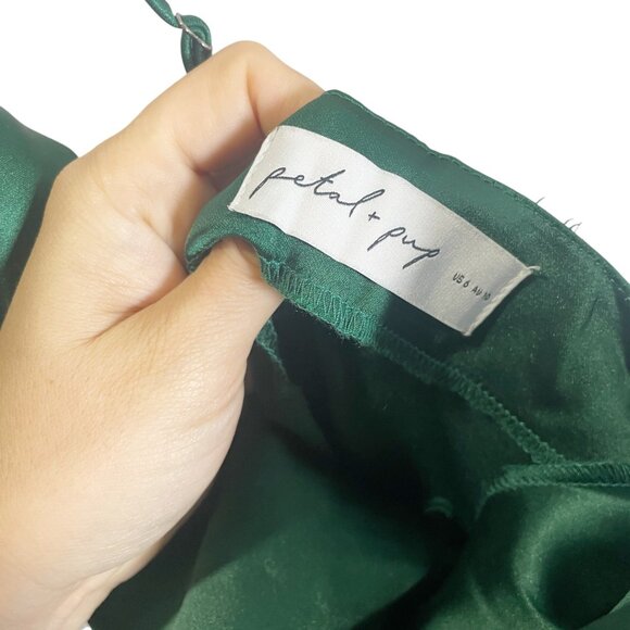 Petal + Pup Green Satin Midi Slip Dress Size US 6 Adjustable Straps - Picture 4 of 5